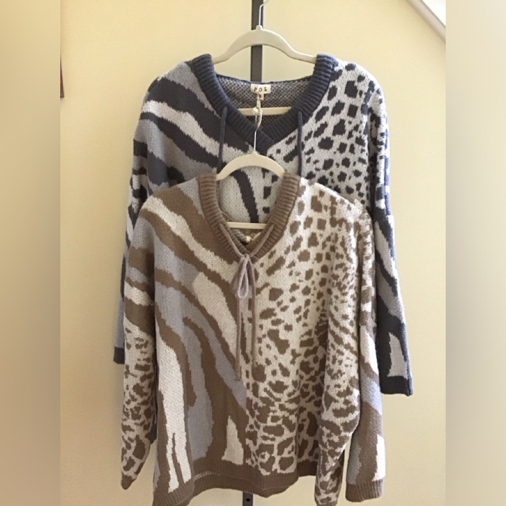 NWOT POL oversized Animal Print Sweaters in Gray and Brown